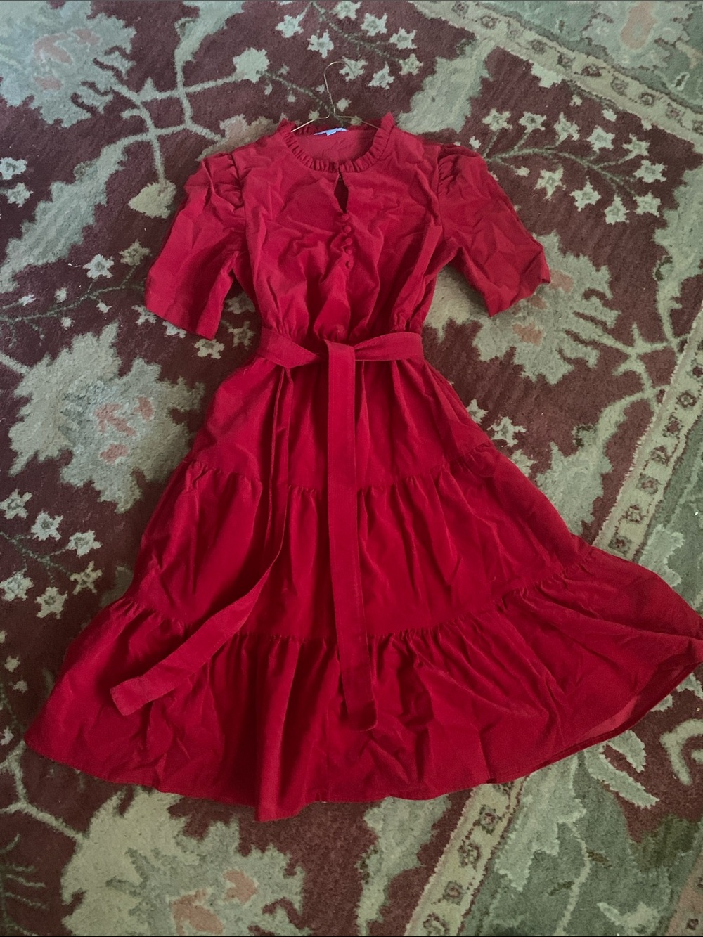 Draper James Red Tiered Midi Dress with Self Tie